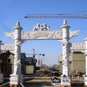 三门无楼狮子石雕牌坊